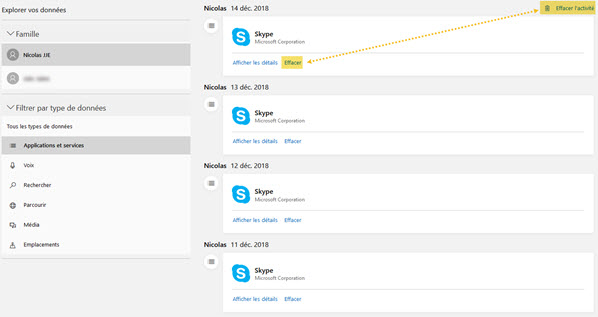 Effacer historique des activit&eacute;s Windows